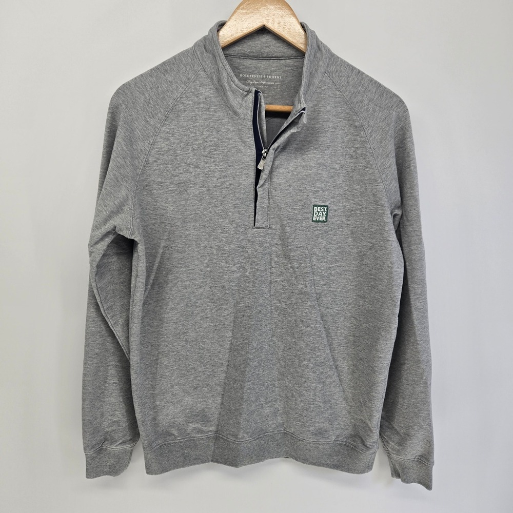 Holderness & Bourne Quarter Zip Pullover Mens S Gray Best Day Ever Golf Sweater